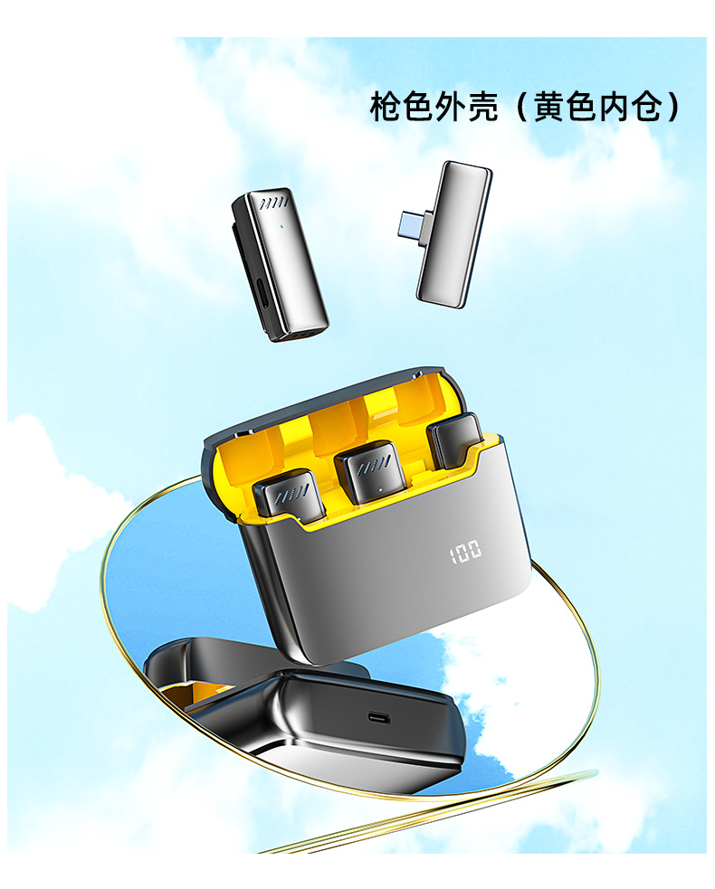 跨境带充电仓无线领夹式麦克风 一拖二手机户外直播降噪收音话筒详情14
