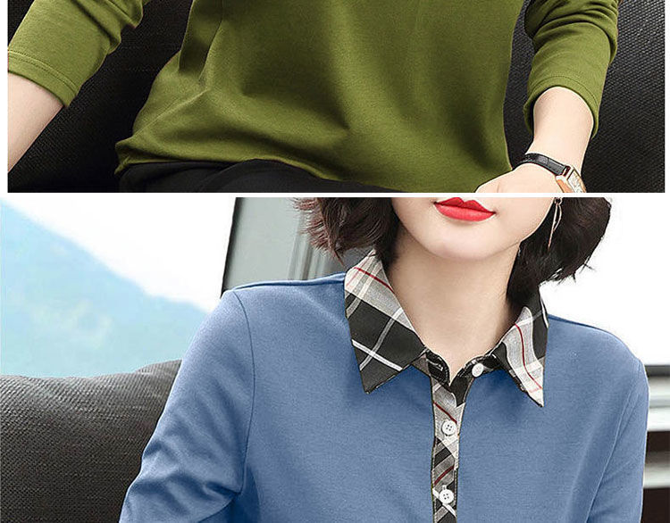 POLO base layer long-sleeved solid color 2022 Spring/Autumn new loose Korean-style fashionable and versatile T-shirt, trendy for ladies pic 7