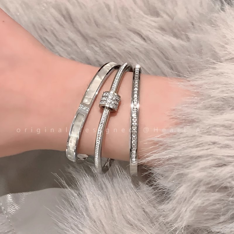 Silver titanium steel bracelet for women, high-end look, zircon plain ring bracelet, jewelry, silver bracelet, bracelet, string bracelet, new style pic 8