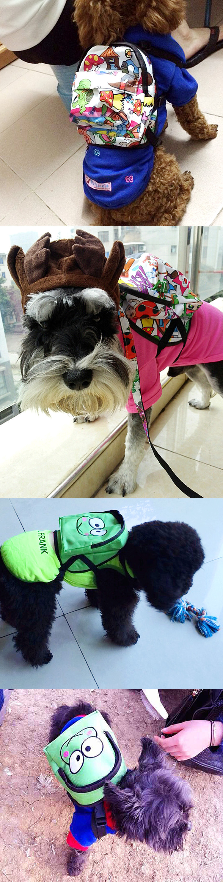 Pet backpack for portable and cute cartoon dog backpack with built-in leash. Dog schoolbag and pet backpack pic 7