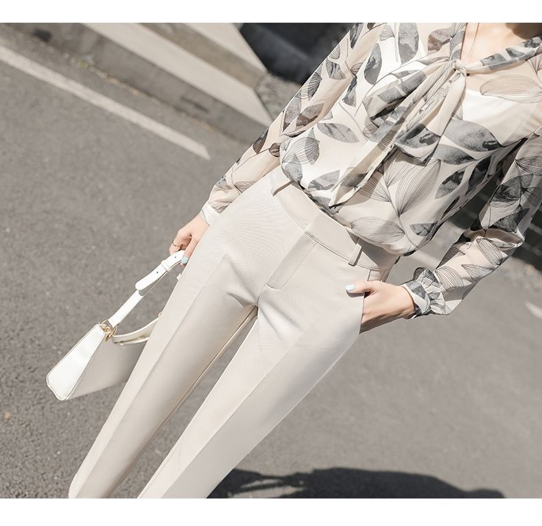 西装裤女垂坠感高腰显瘦职业女裤2022年夏季烟管裤小脚九分西服裤详情13