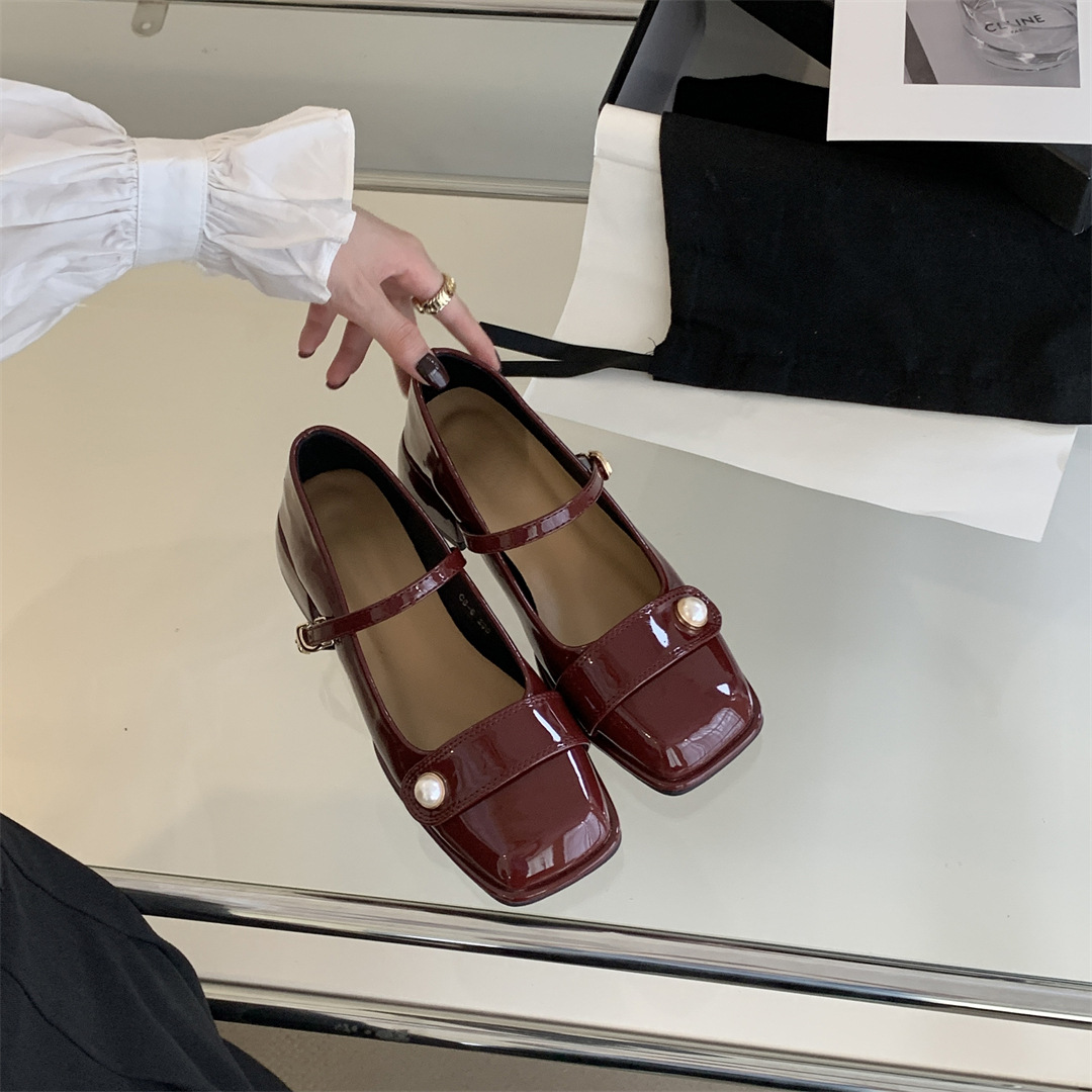 2023秋季新款时尚方头珍珠小香风纯色玛丽珍粗跟百搭时装单鞋女详情32