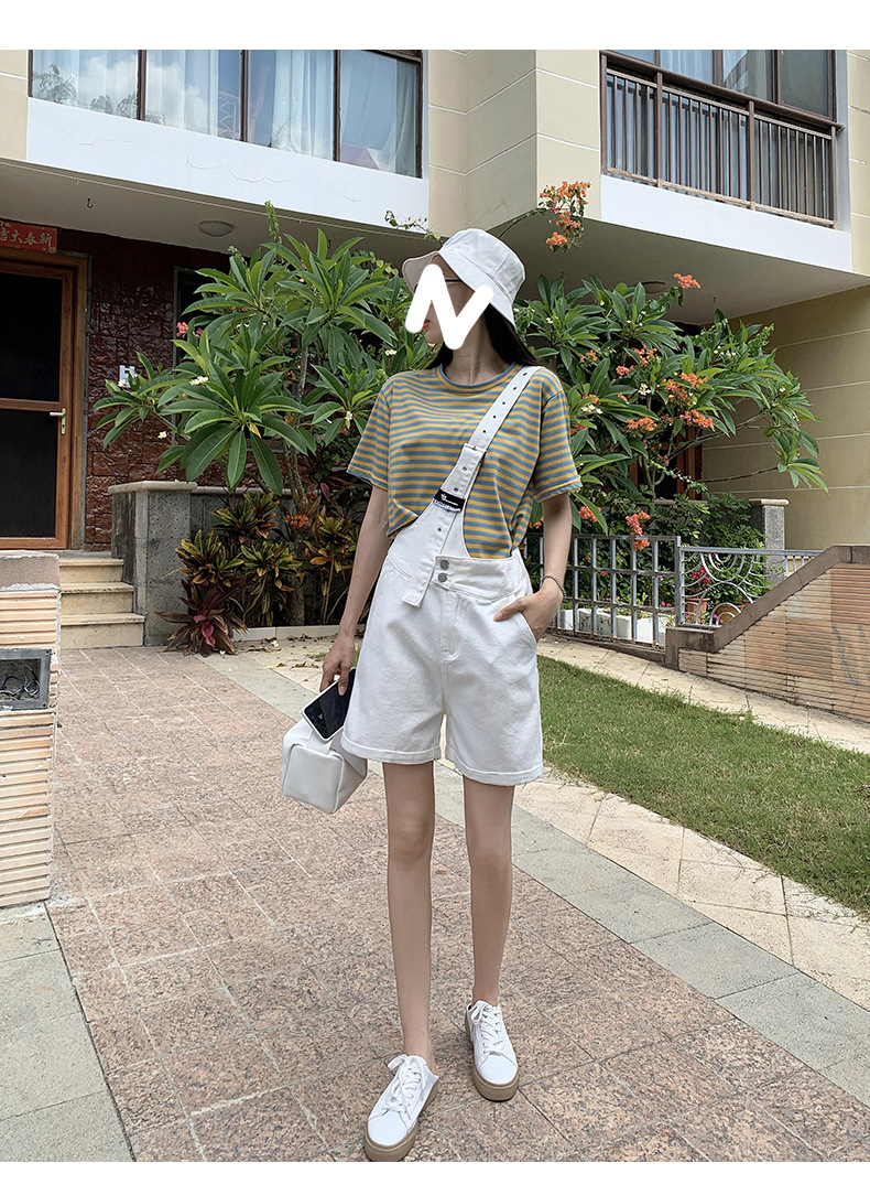 Summer retro salt single-shoulder overalls for women 2021 new style fashionable and youthful thin denim shorts, Korean style loose pic 27