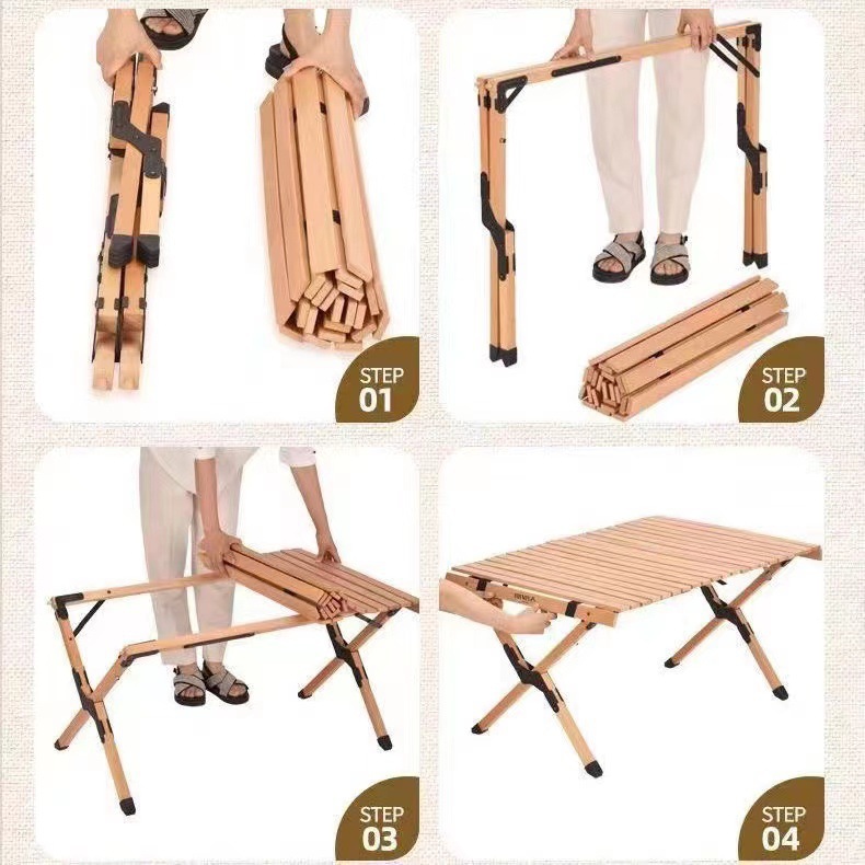 Outdoor camping folding table, beech egg roll table, pine egg roll table, camping table, picnic egg roll table, barbecue grill, picnic pic 5