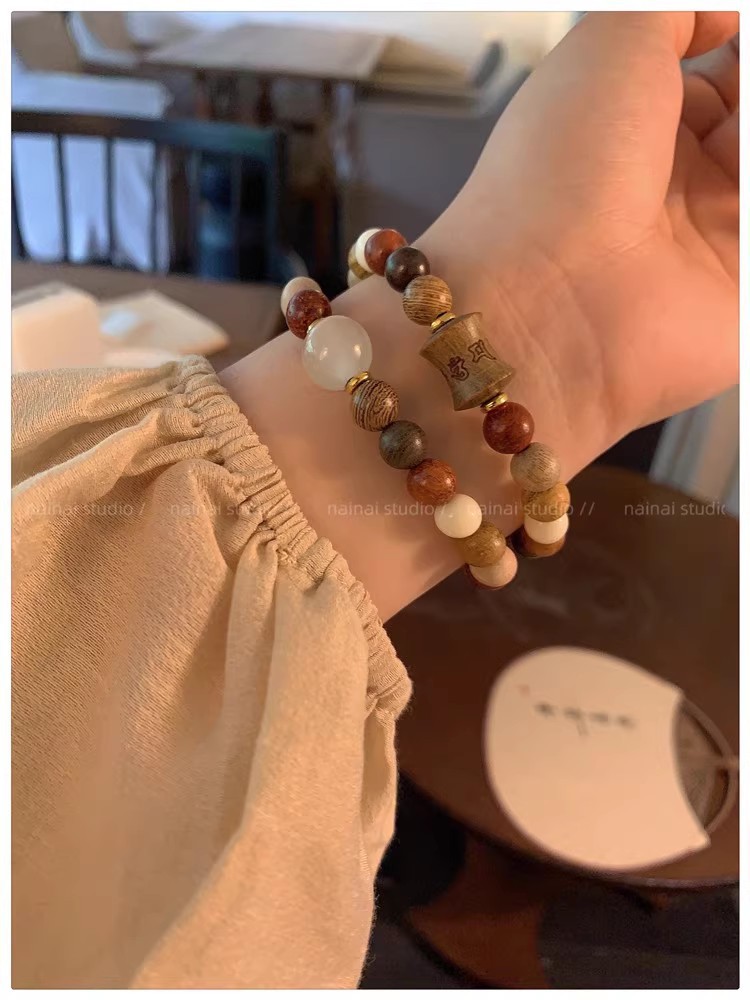 檀木多宝珠手串女新中式民族风百搭串珠手链复古禅意念珠手饰批发详情11
