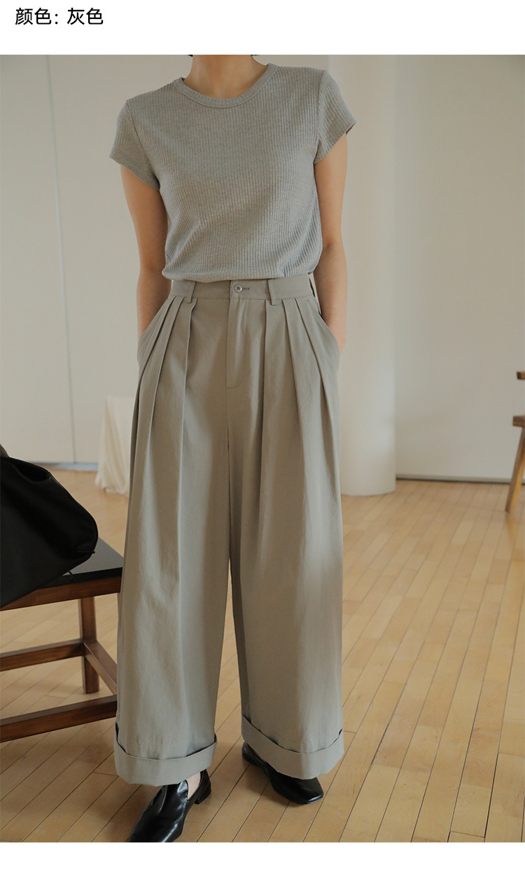 时简 自由随性 慵懒风竖条洗水休闲裤 显瘦百搭亲肤棉阔腿裤00037详情27