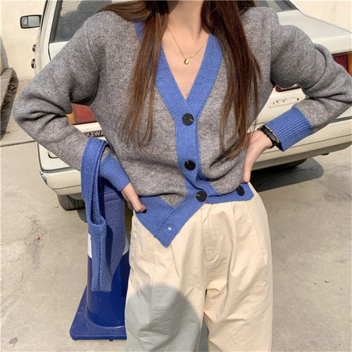 毛衣女秋冬外穿v领针织衫保暖宽松百搭学院风chic开衫早秋外套潮详情16
