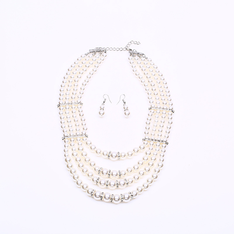 A set of fashionable bride imitation pearl necklaces and earrings with the same style as Douyin Internet celebrities, versatile for women, wholesale of headwear at street stalls and night markets pic 6