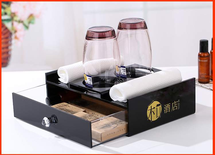 酒店牙具盒亚克力宾馆洗漱用品盒客房耗品纸巾盒托盘遥控盒收纳盒详情20