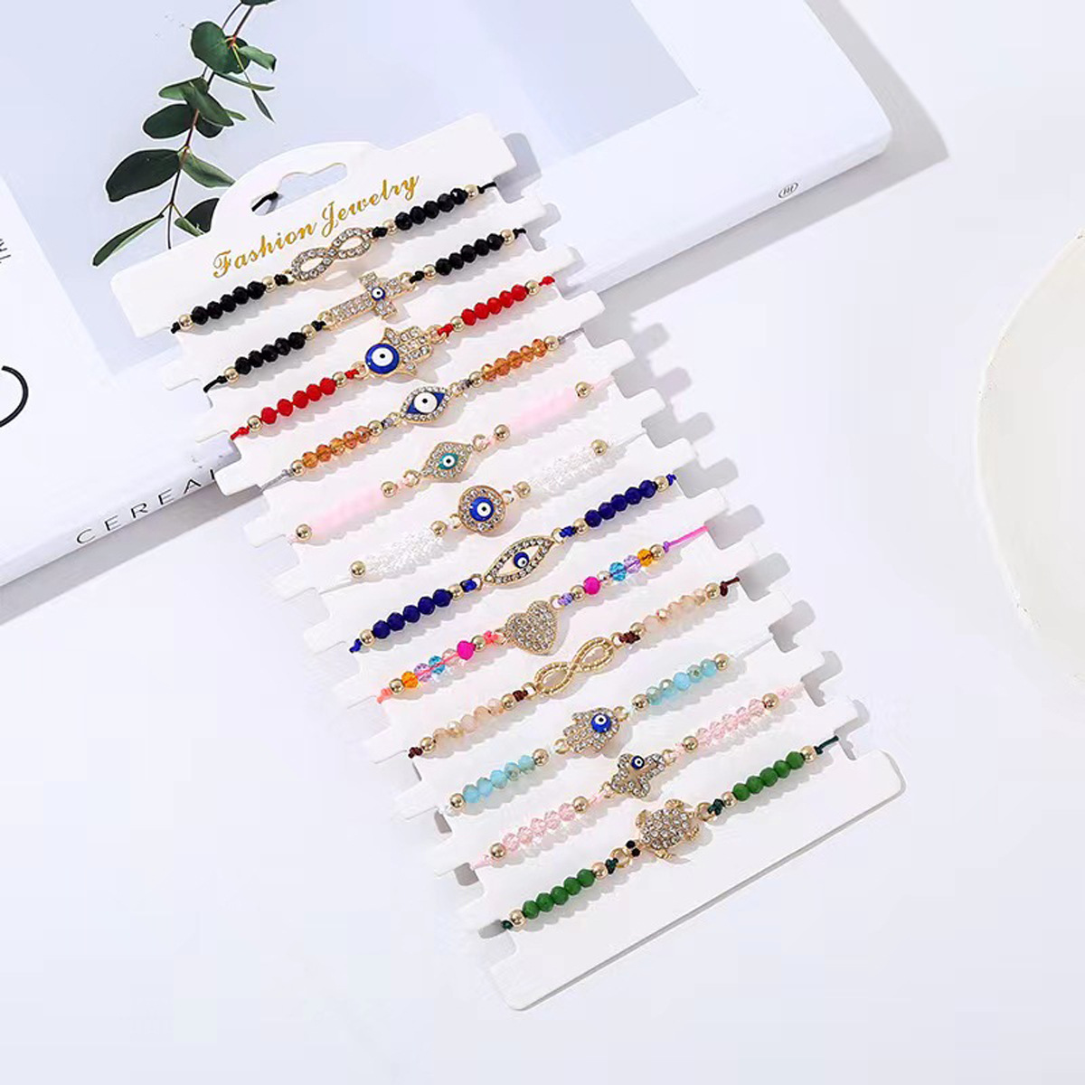 Amazon cross-border best-selling geometric diamond-encrusted cross turtle diamond-encrusted crystal beaded bracelet for men and women, friendship bracelet pic 1