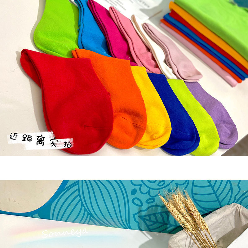 纯色袜子学院风闺班服色针织中筒袜女果色堆堆袜百搭彩色长袜潮详情5