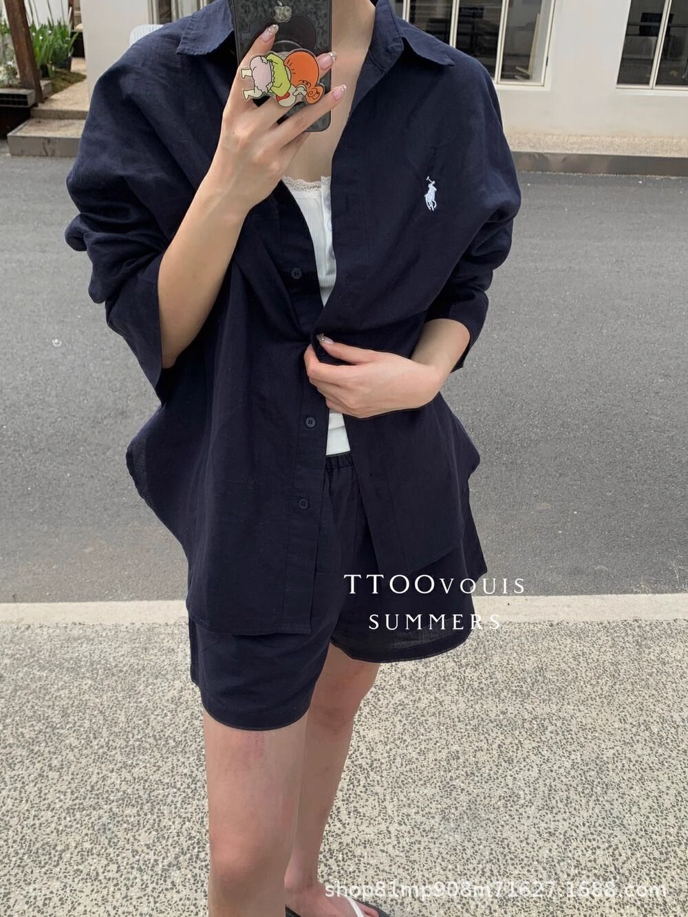 韩式气质女装2025春装新款韩版宽松防晒衬衫短裤休闲棉感两件套女详情6