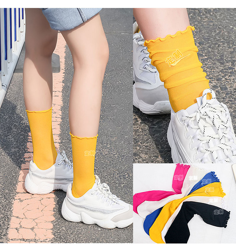 Lace embroidery, colorful black fungus edge, hooked stockings, transparent trendy candy, solid color anti-hook stockings pic 8
