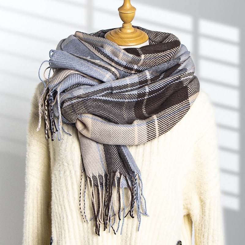 复古绿色格子围巾女冬季仿羊绒围脖女学生日礼物福利冬天流苏百搭详情4