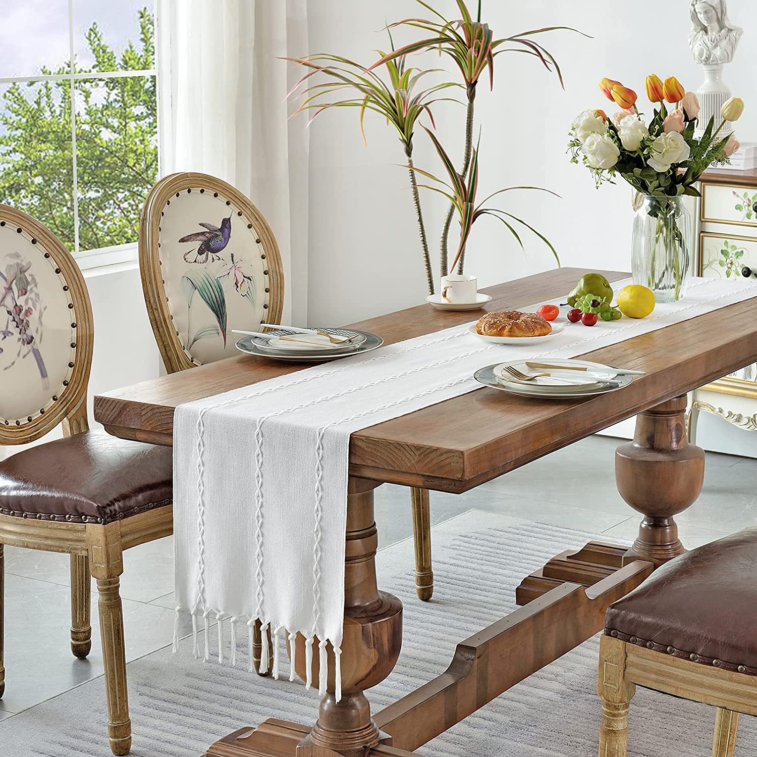 New cross-border Amazon handcrafted table flag, hollowed-out American country white tablecloth, dressing table scarf factory wholesale pic 35