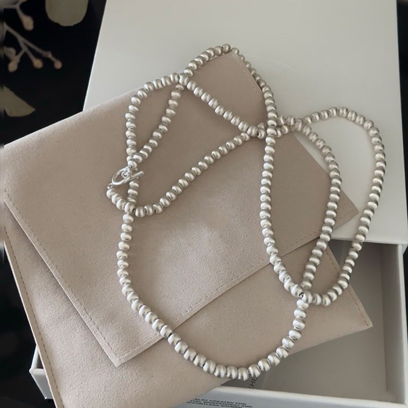 春秋圆球拉丝工艺锁骨链小众设计感轻奢高级感重工长款毛衣链耳环详情1