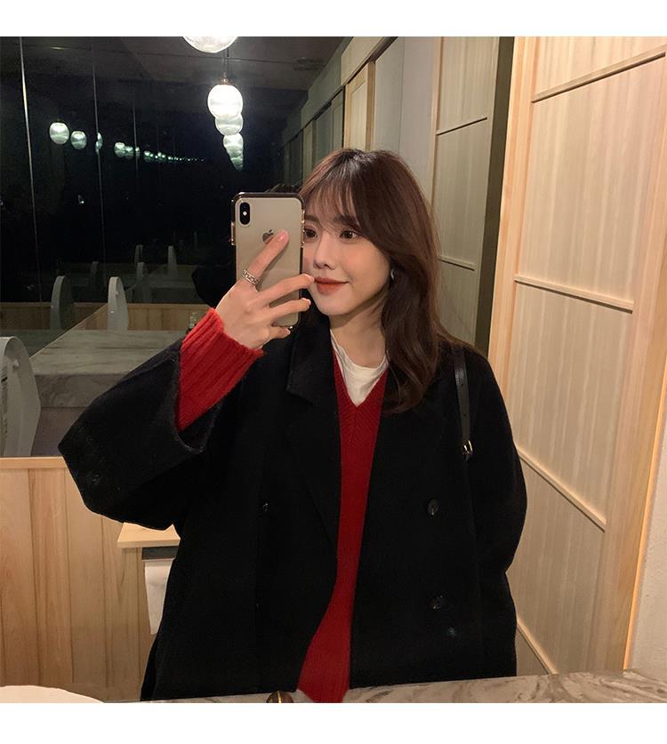 反季驼色呢子双面羊绒大衣女中长款2022年秋冬季韩系温柔毛呢外套详情38