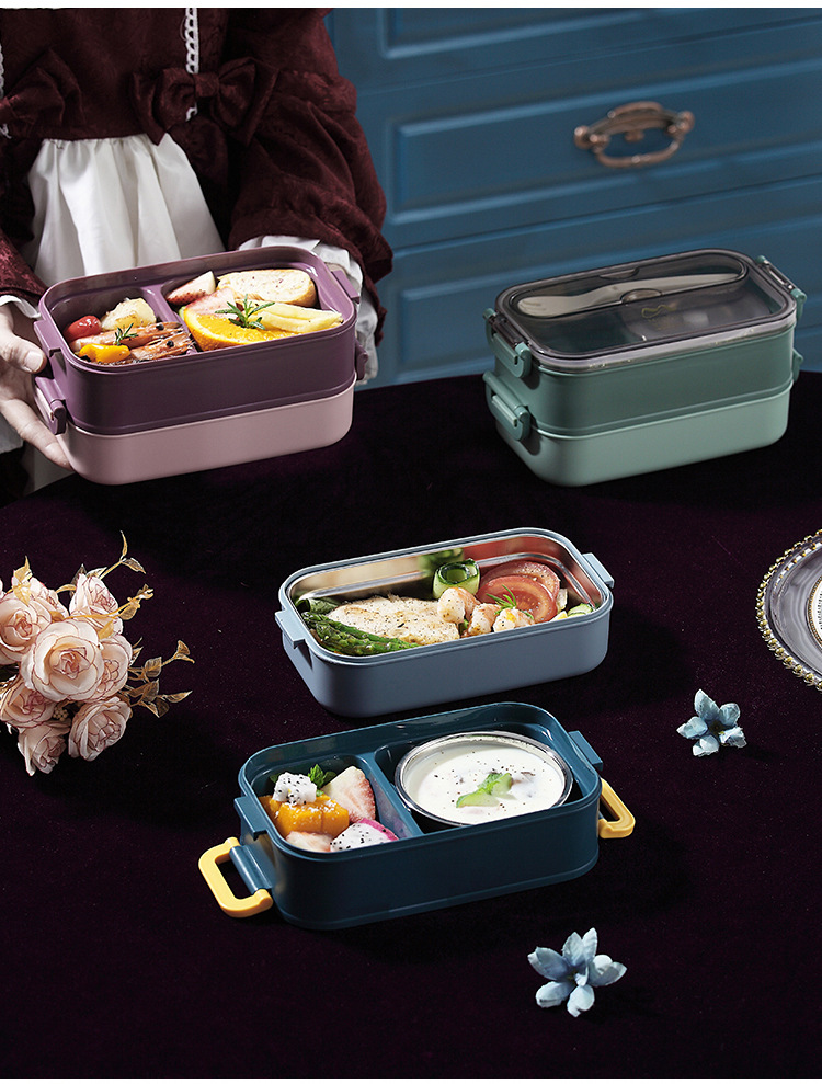304 acero inoxidable doble asa lunch box con tazón de sopa lunch box puede ser personalizado estudiante trabajador portátil bento box pic 22