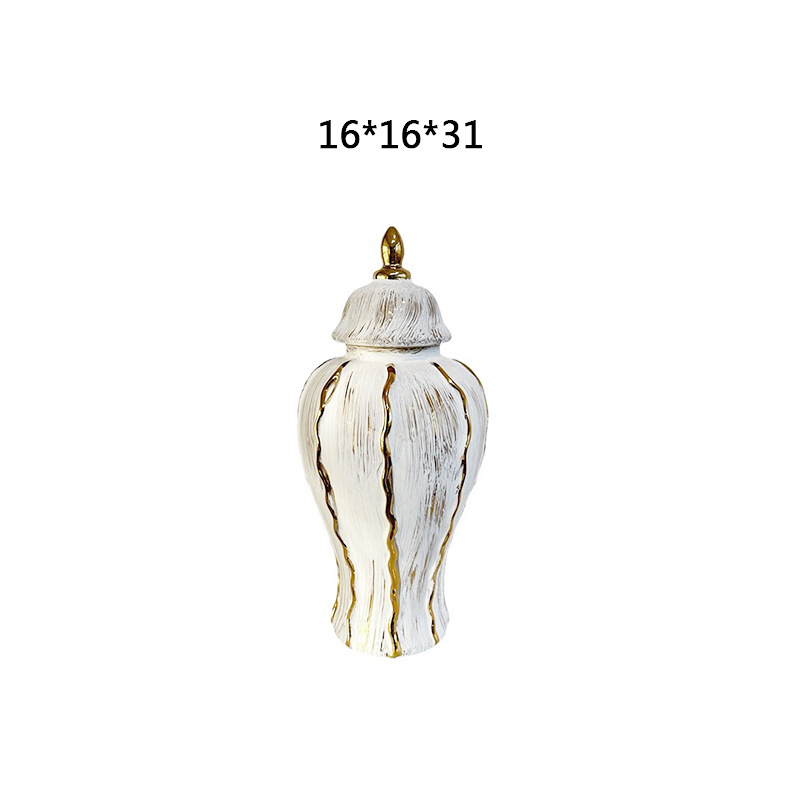 2025 Light luxury retro antique antique electroplated gold ceramic hand-painted black and white lacquer striped General Can Model Room hotel pic 16