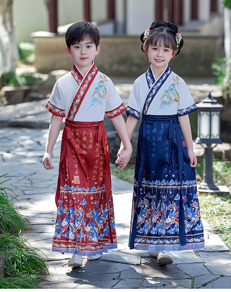 国潮儿童马面裙男女童国学汉服朗诵表演服中国风小女孩古装半身裙唐装详情29