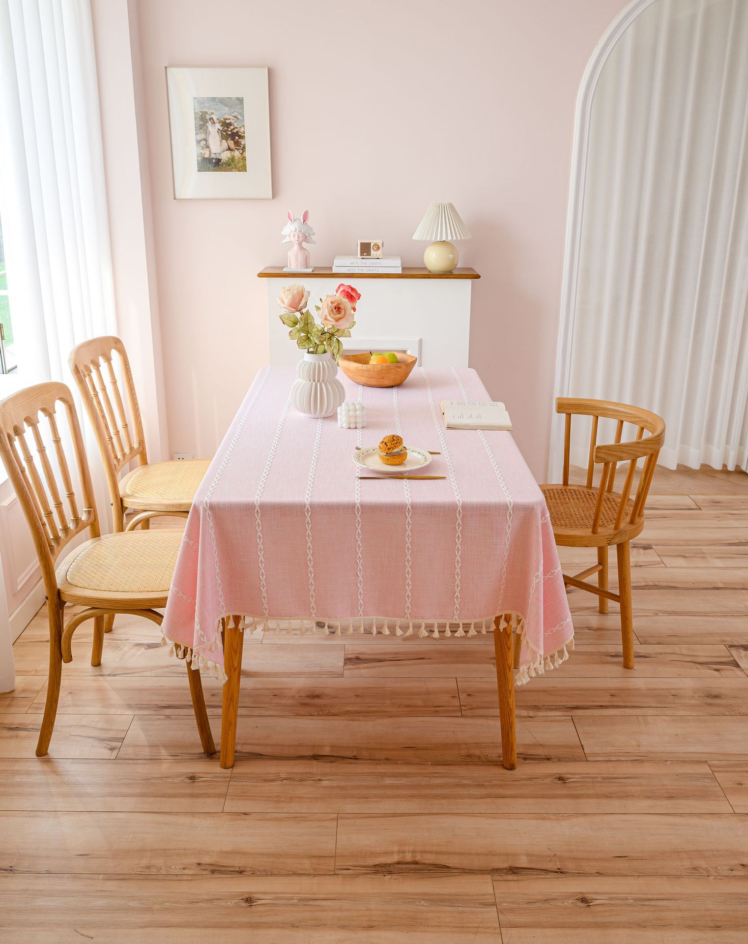 Cross-border three-dimensional embroidered striped tablecloth, popular black solid color, white cotton and linen tablecloth cover, fabric outdoor party pic 13