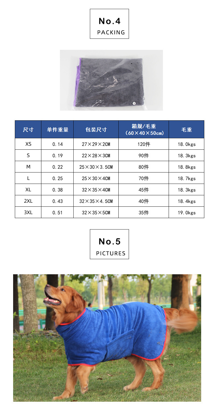 Pet bathrobes, quick-drying absorbent dog clothes, ultra-fine fiber, fashionable and cute dog bath towels, pet clothing and supplies pic 4