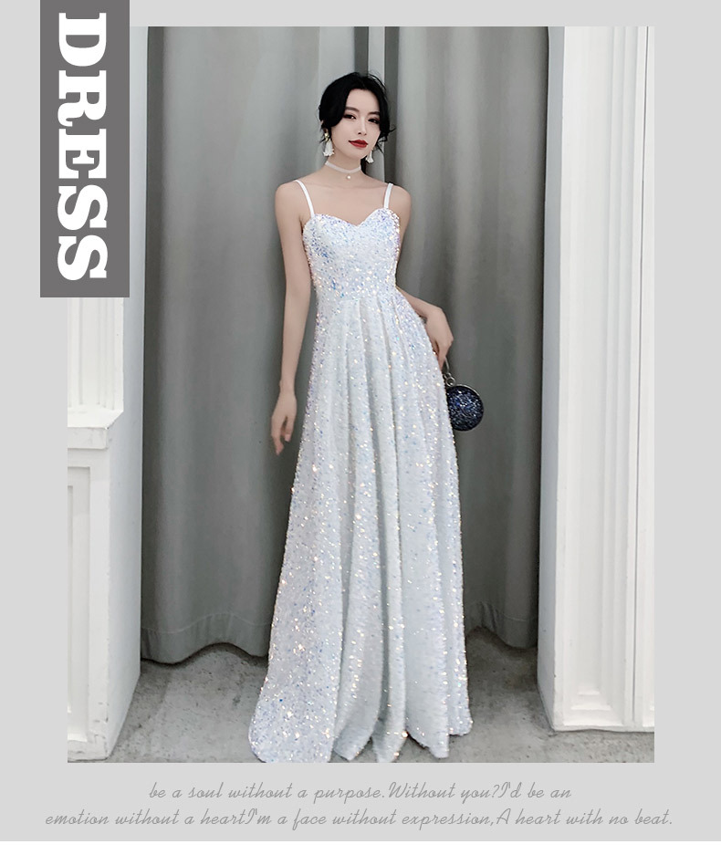 白色超仙气质长款生日礼服裙女2022年新款吊带亮片派对宴会连衣裙详情3