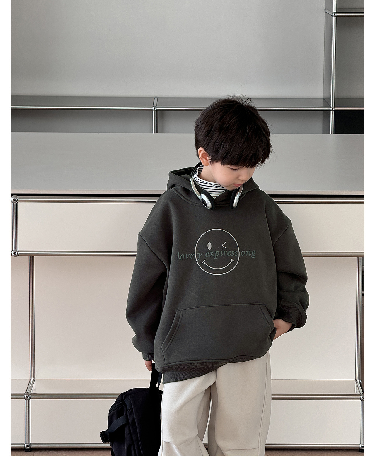 童酷2024儿童冬款湖州织里童装韩版宝宝上衣笑脸刺绣连帽男童卫衣详情24