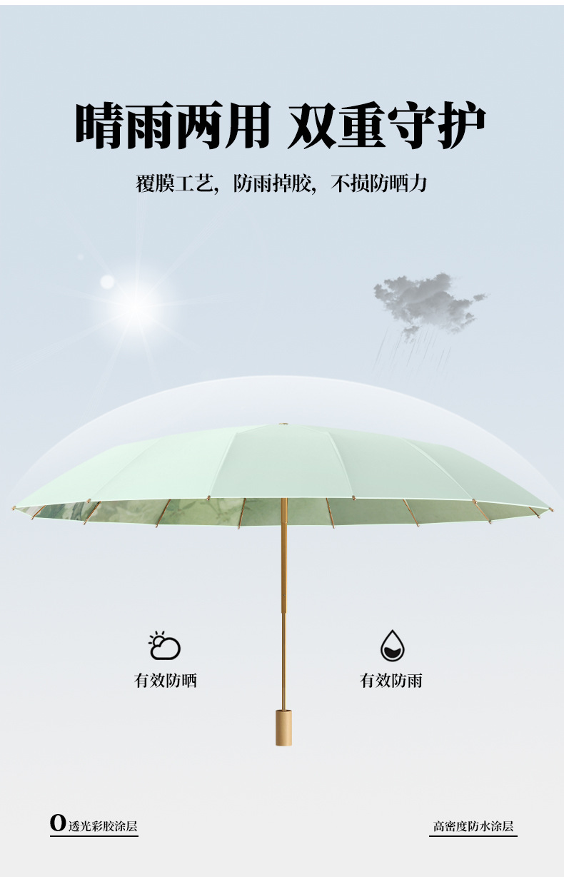 新款16骨三折手开彩胶创意时尚防晒遮阳晴雨伞现货防晒女太阳伞详情5