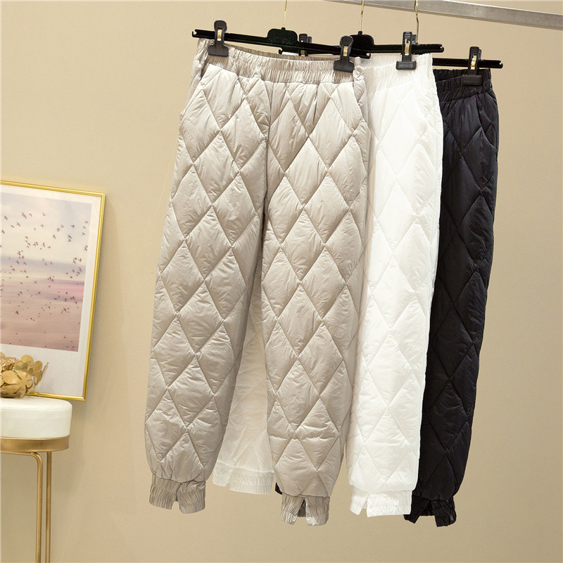 Down cotton pants for women 2021 autumn and winter new high-waisted outerwear, fashionable petite straight leg thickened warm casual cotton pants pic 2