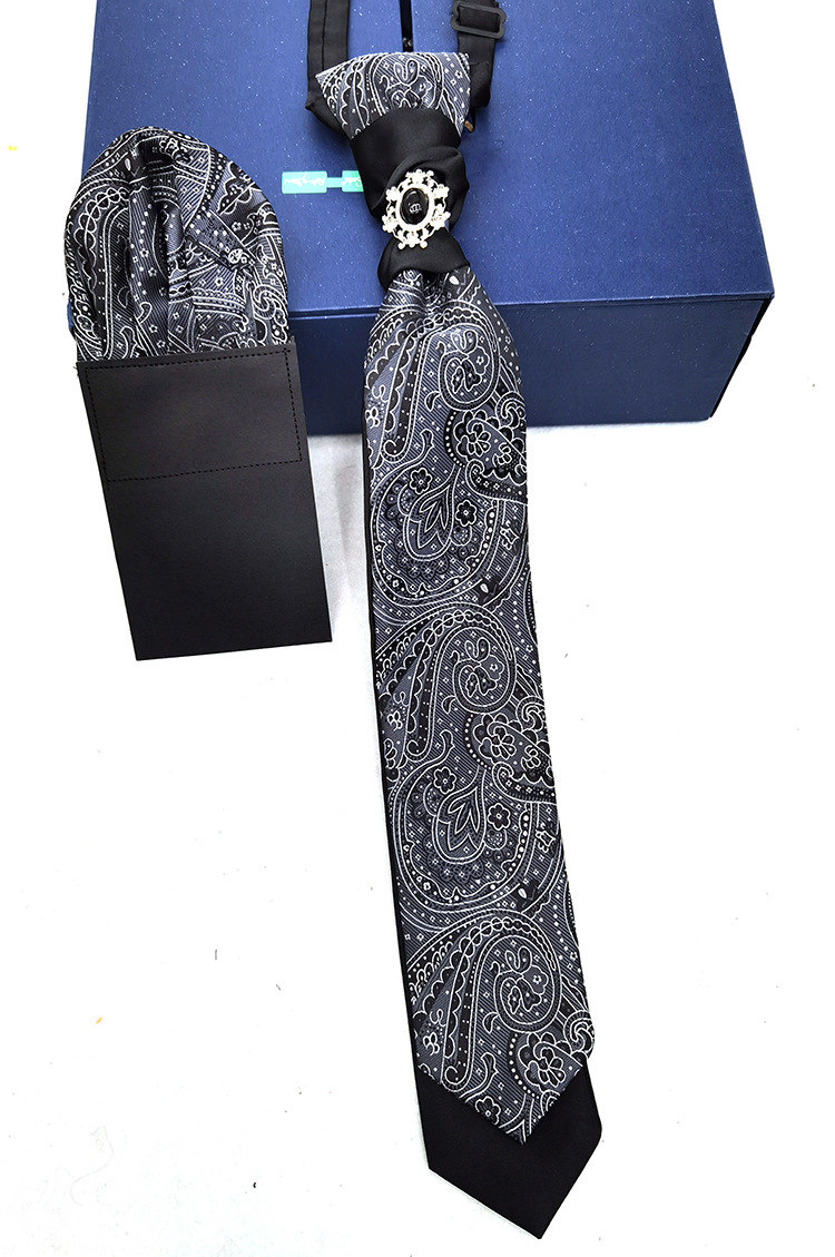 Hong Kong knot tie pocket square set gift with suit photography groom British wedding banquet tie for men pic 5