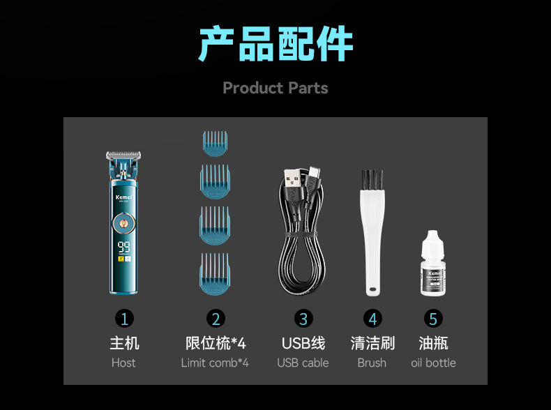 科美/KEMEI跨境液晶数显电推剪理发器迷你修剪器专业电推子理发剪KM-2257详情11
