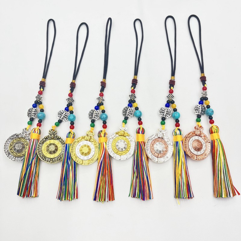 旋转十二生肖九宫八卦八吉祥吊坠流苏款车挂包挂件仿藏银腰牌详情2