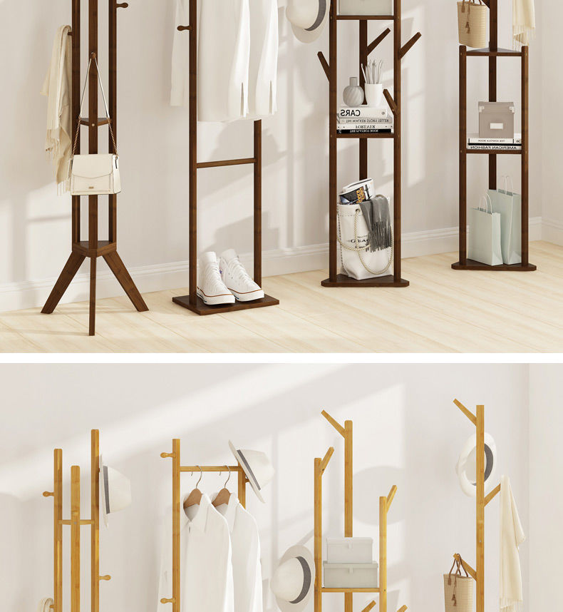 落地衣帽架实木简约现代卧室挂衣架多功能家用衣服架子客厅置物架详情5