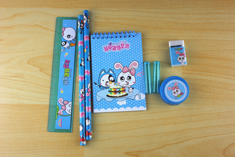 Blue Fruit Rabbit Pink and Blue 8-piece Stationery Set TZ804 Student Stationery set wholesale Taobao supply pic 5