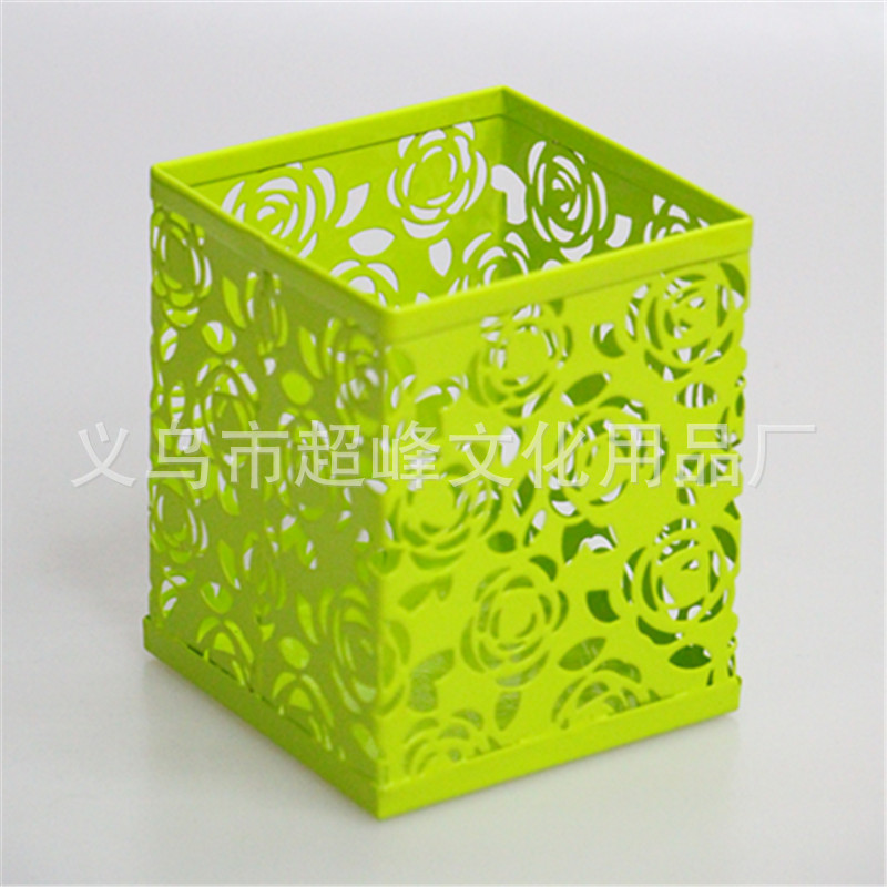 玫瑰花方笔筒绿色