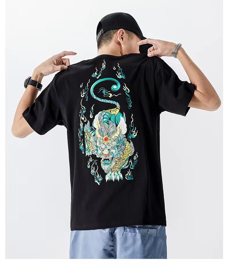 2025新品重工刺绣貔貅短袖T恤半袖男士夏季透气中国风国潮短袖男详情3