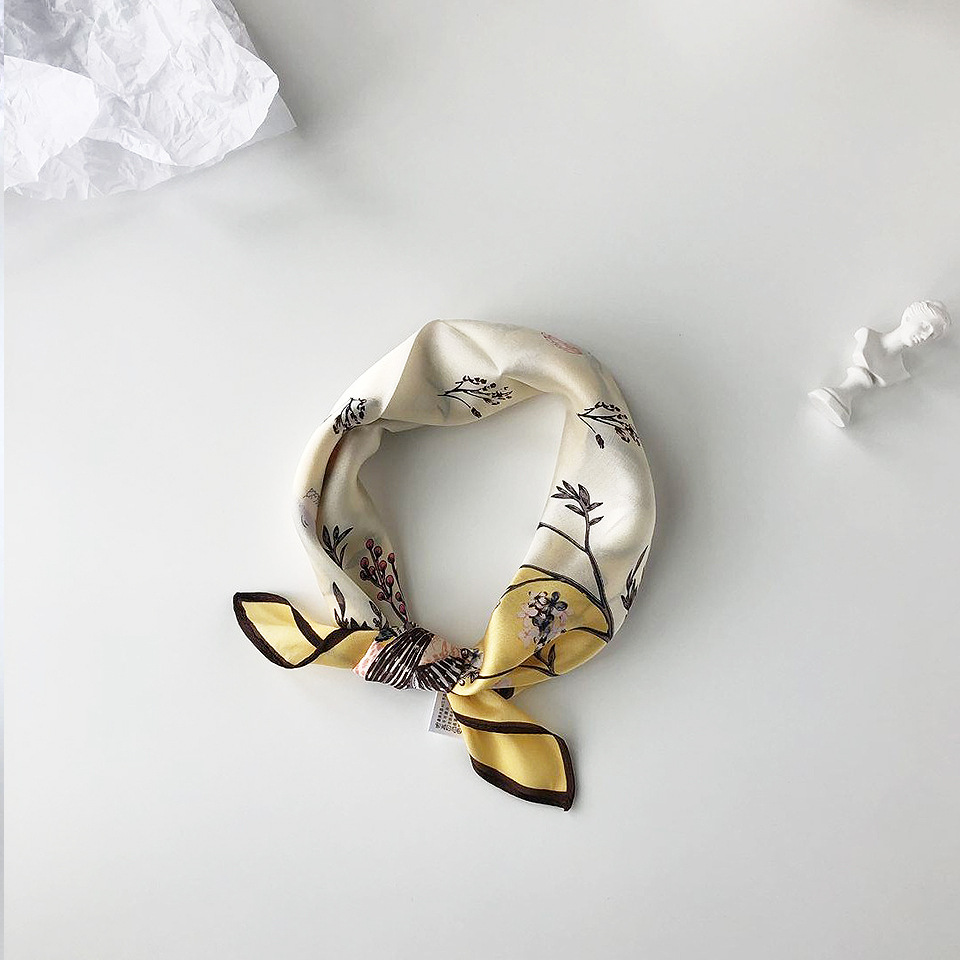 Wholesale silk scarves for overseas gifts and return gifts, cross-border silk autumn and winter decorative plain crepe satin 53cm floral neckerchiefs, small square scarves pic 52