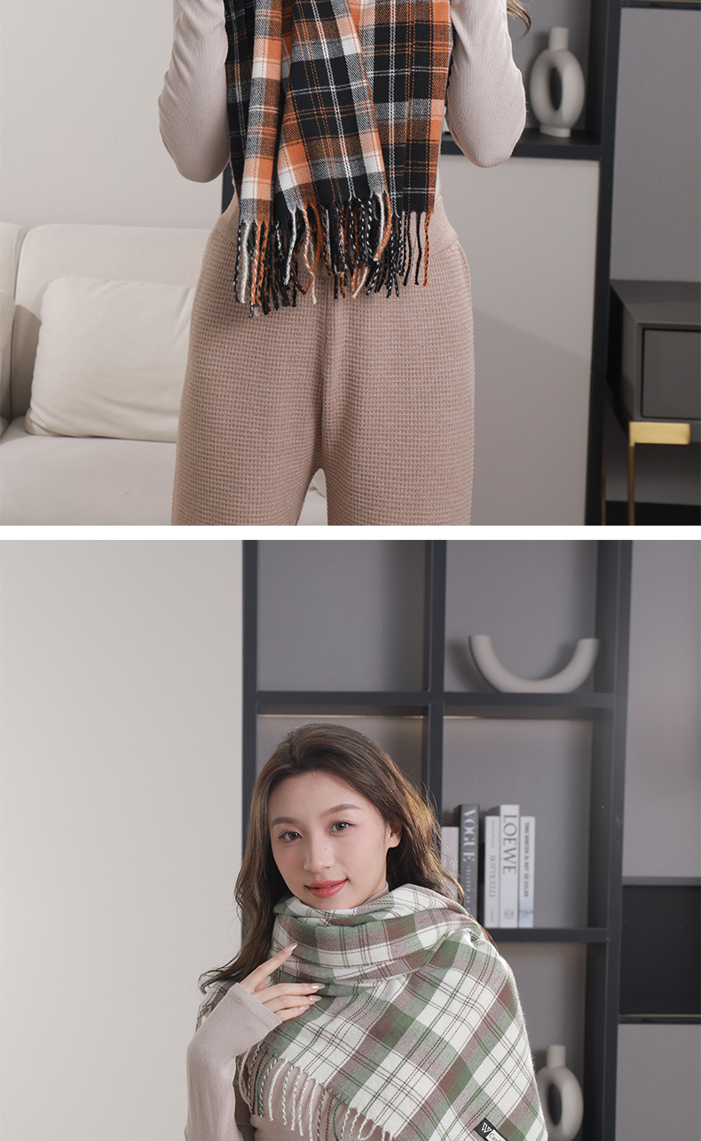 格子围巾女2023冬季新款百搭保暖刺毛仿羊绒流苏披肩围脖外贸批发详情17