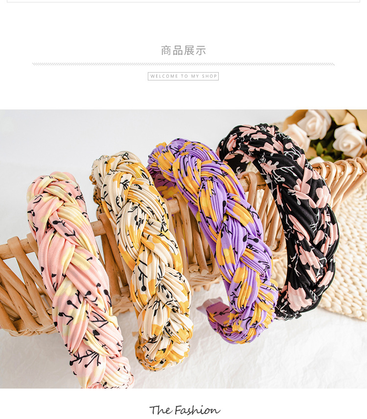 麻花缠绕发箍欧美小清新碎花宽边布艺洗脸压发头箍发箍发饰女式详情4