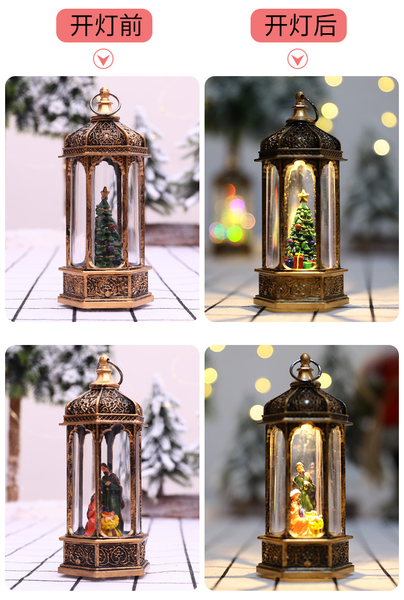 Christmas interior wind lamps, retro home decorations, antique small hexagonal glass cover wind lamps, creative candlestick ornaments pic 8