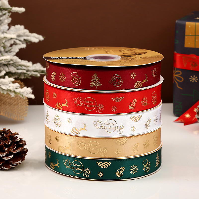 Dingxin 2.5CM Christmas ribbon in stock for wholesale, DIY gift box packaging, bow, Christmas tree printing, polyester tape pic 6