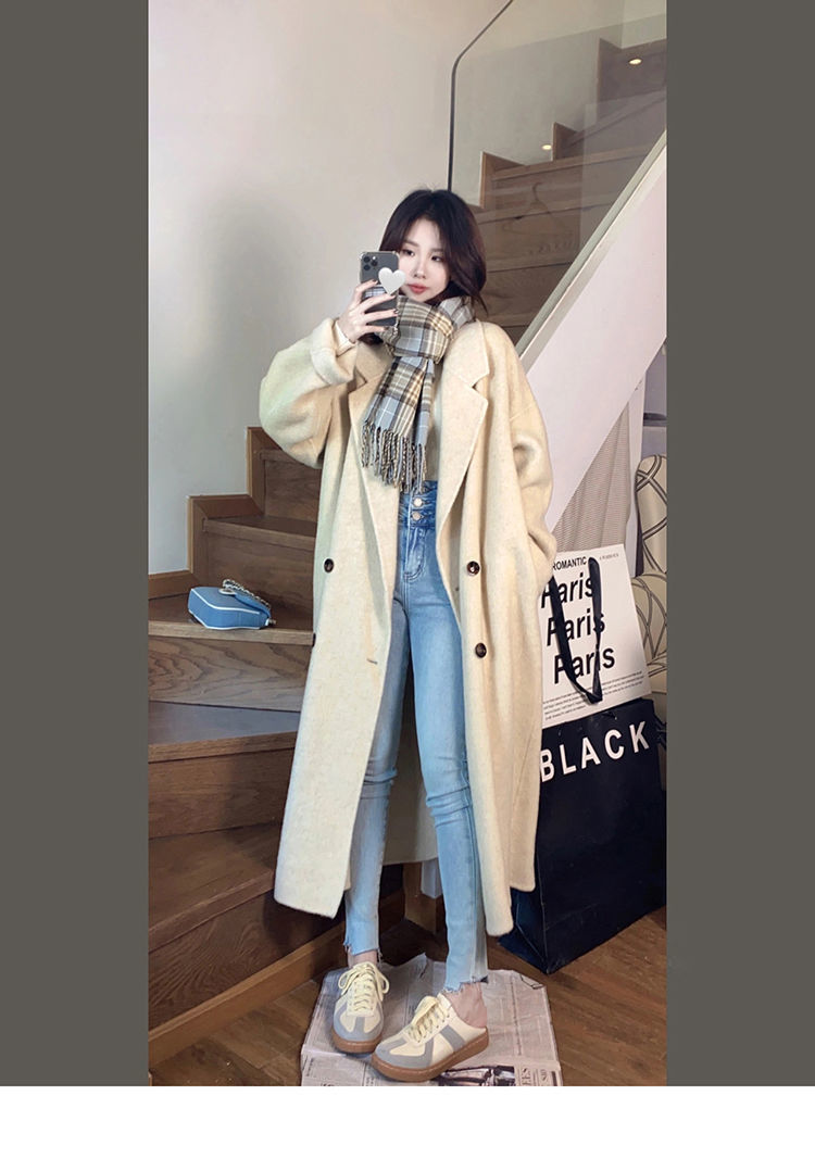 米白色双面羊绒呢子大衣女中长款2022年新款秋冬双排扣毛呢外套潮详情56