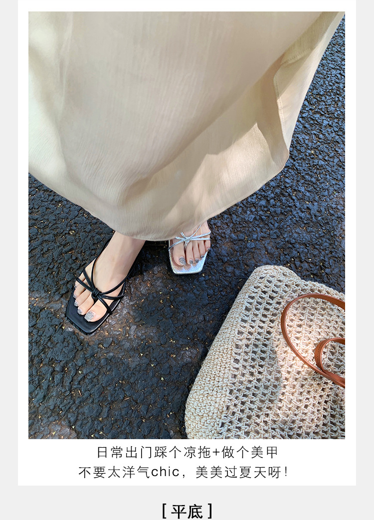 羊皮版葡萄妈同款法式方头高跟鞋细带粗跟平底拖鞋女夏季扭结凉拖详情7