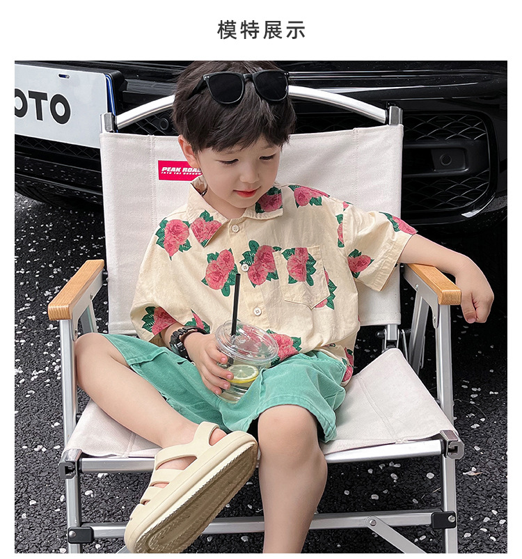 儿童衬衫2023童酷夏装韩版洋气宝宝上衣帅气玫瑰花满印男童衬衣潮详情13