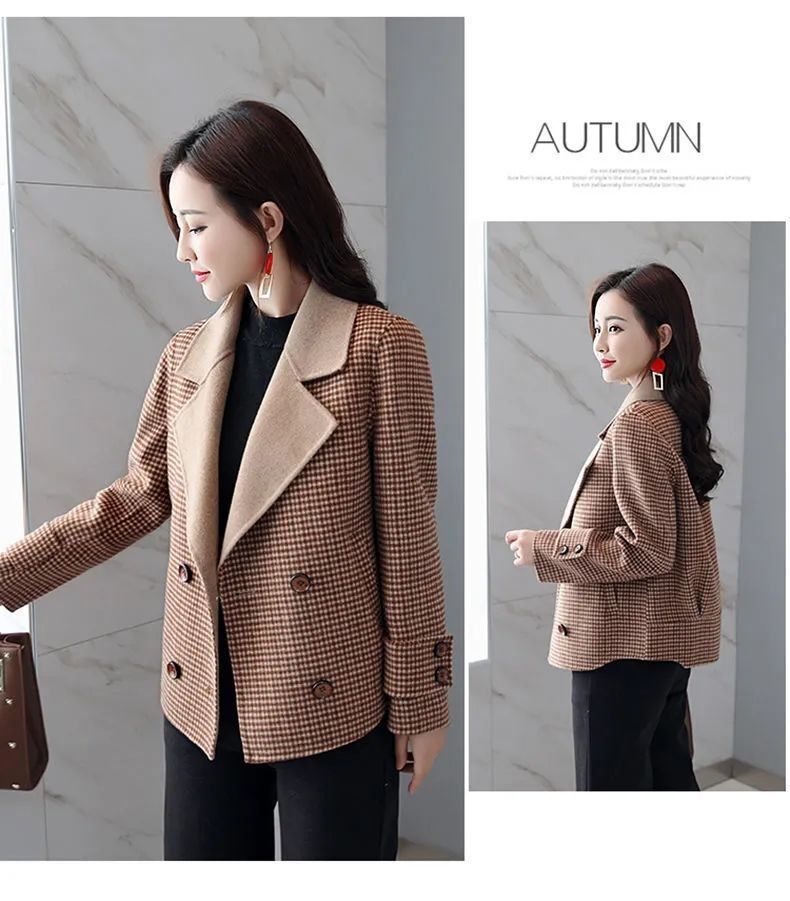 小香风格子短款外套女2022秋冬款韩版时尚高端气质百搭毛呢大衣详情15