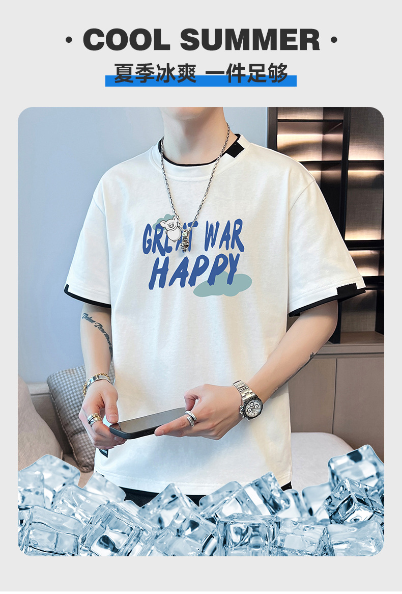 棉质新款夏季短袖T恤男款潮流宽松潮牌港风学生上衣圆领休闲透气详情5