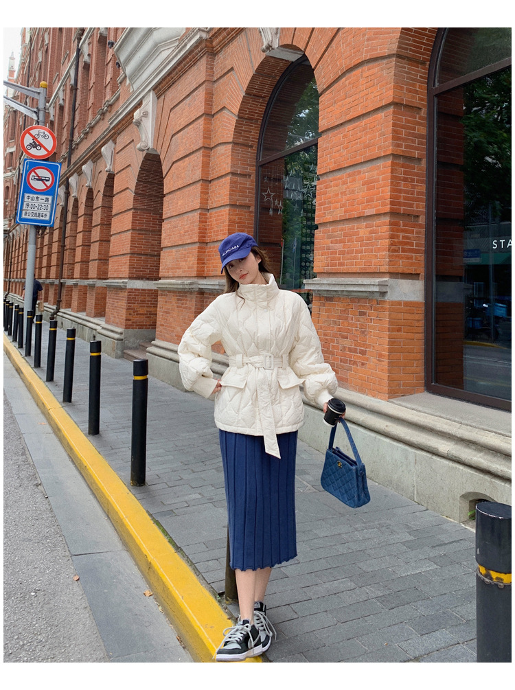 白色羽绒棉服女冬外套2022年新款轻薄收腰韩版欧货冬装短款面包服详情17