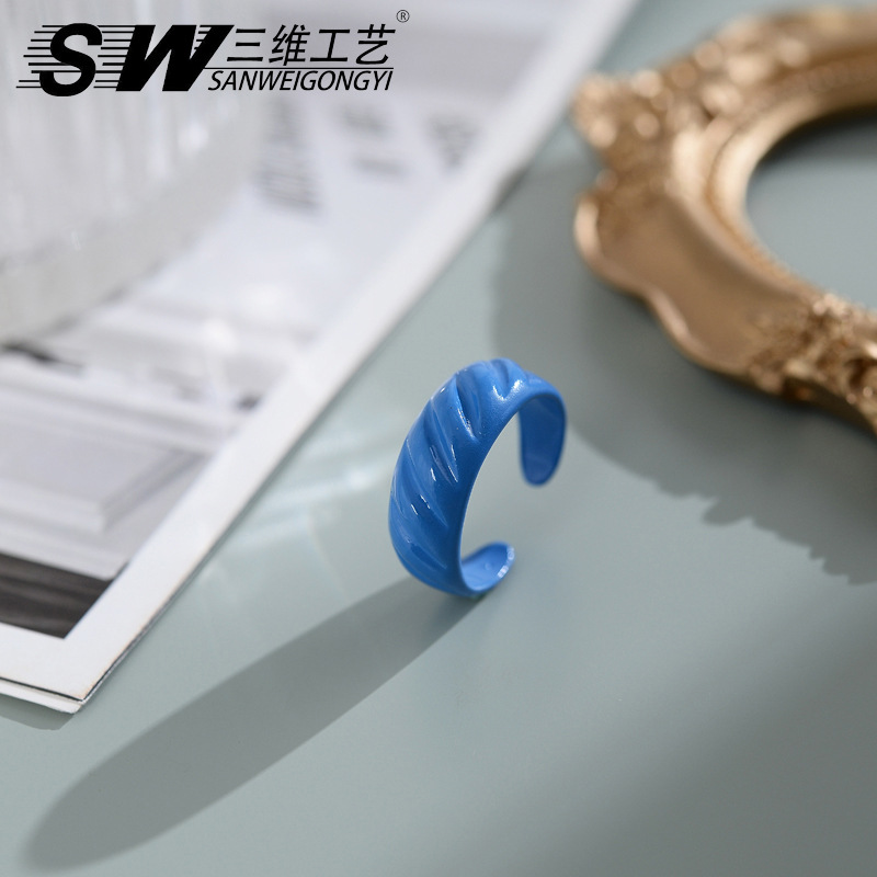 Fashionable Korean-style color spray open ring designer, niche color macaron index finger ring, elegant style jewelry wholesale pic 4