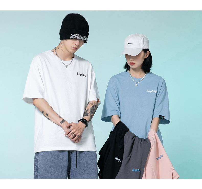 韩路日系男装 潮牌字母印花T恤男宽松百搭基础款纯棉情侣装短袖详情16